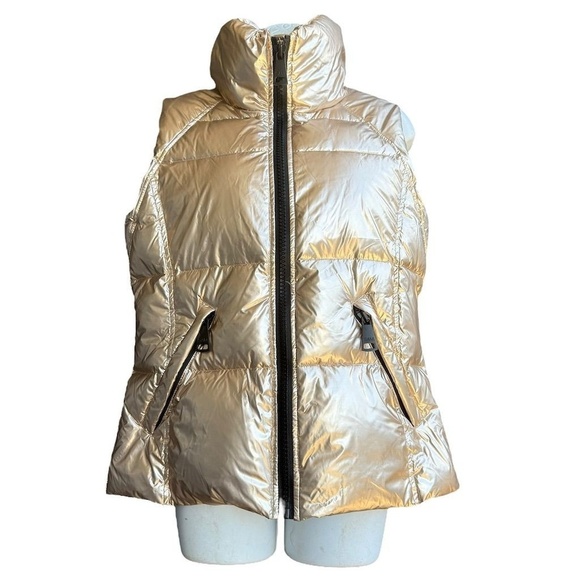 SAM Gold Metallic Freedom Puffer Vest Women's M Goose Down Quilted Winter Chic - Picture 4 of 7